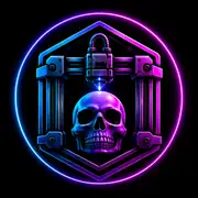 Símbolo da Blacklight 3D com caveira e impressora 3D em neon